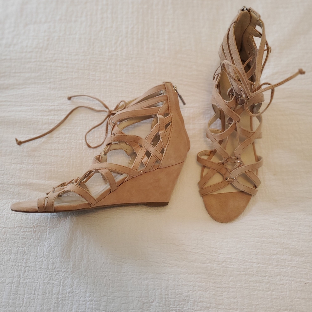 Kenneth Cole Lace Up Tan Wedge Sandals